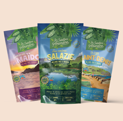 Packaging d'infusions colorés, illustrations vectorielles