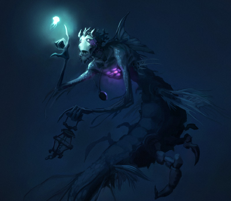 Illustration d'une créature humanoïde marine