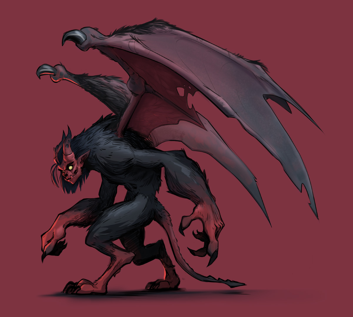 Illustration d'une tiefling métmorphosé en loup garou corrompu