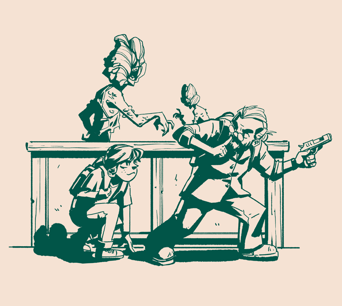 Illustration type doodle de deux personnages dans l'univers de The Last Of Us